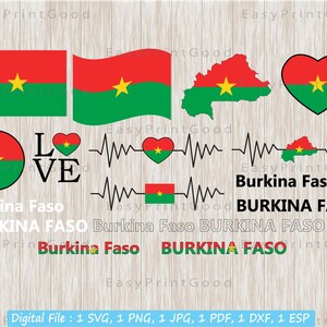 Burkina Faso Flag Bundle Svg, Mapa, Burkina Faso National, Country National Banner, Love, Waving, Flag Heart, Word Text, Cut file, Cricut Svg