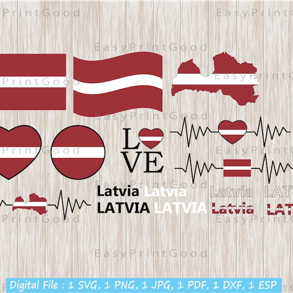 Latvia Flag Svg Bundle, Latvia National Flag, Latvian Flag, Love, Text Word, Map, Waving Flag, ClipArt, Heart Latvia Map, Cut file, Cricut