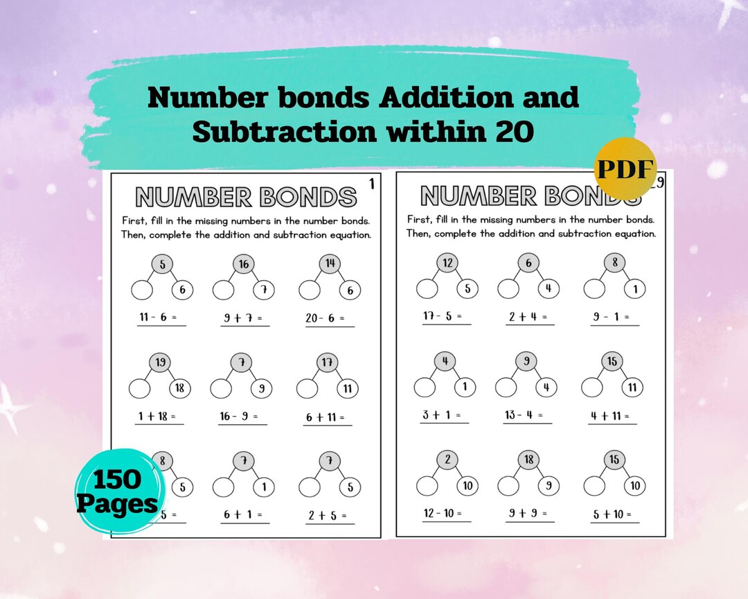 Number Bonds Addition and Subtraction Within 20 - Etsy