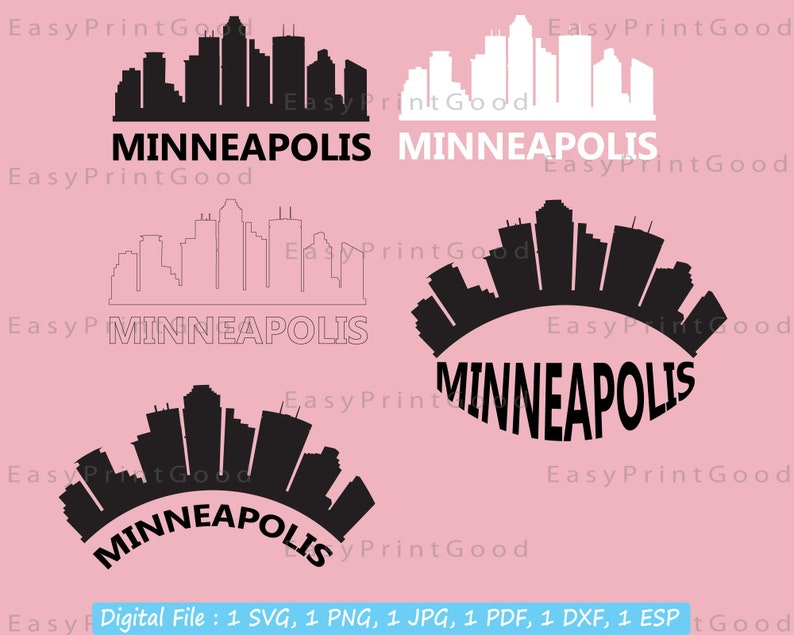 Skyline Minneapolis Svg, Minneapolis USA, Minneapolis Skyline Silhouette, United States, City Skyline, Outline, Cut file, Cricut, Glowforge image 2