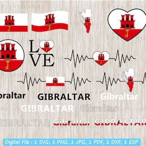 Gibraltar Flagge Bundle SVG, Karte, Gibraltar Clipart, Liebe, winken, Flagge Herz, Text Wort, Britisches Überseegebiet, ausgeschnittene Datei, Cricut svg