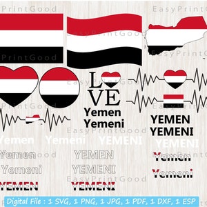 Jemen Flagge Svg Bundle, Jemen National Flagge Svg, Jemenitischer Name, Liebe, Jemenische Nation Land Banner, Welle, Jemen Flagge Herz, Cut File, Cricut