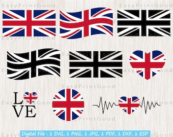Union Jack Flag SVG Bundle: UK British Flag Cut Files (Digital Download)