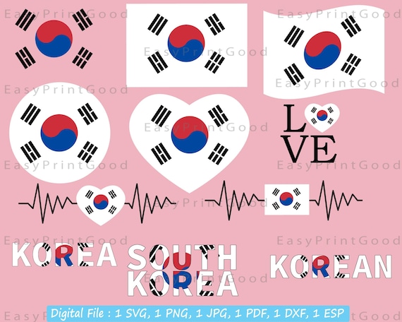韓国国旗SVG：韓国風ハート、円形、波模様のデザイン（デジタル