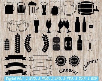 Beer SVG Bundle: Mug, Bottle, Clipart, Silhouette (Digital Download)