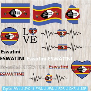 Eswatini Flagge SVG Bundle, Clipart, Winken, Liebe, Karte, Eswatini Flagge Herz, Herz, Text Wort, schwarz und weiß, Herzschlag, ausgeschnitten Datei, Cricut
