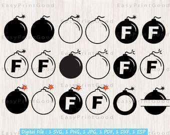 Paquete SVG de bomba: Clipart de bomba F, marco de monograma (descarga digital)