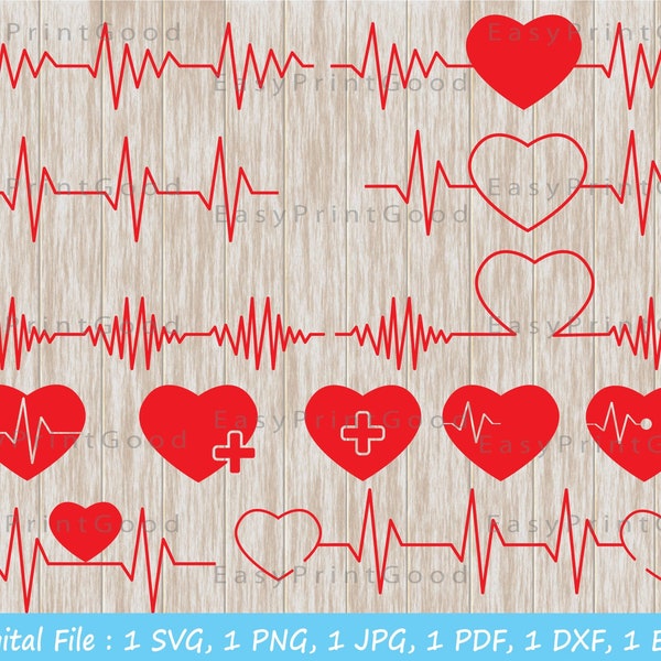 Heartbeat Svg, Heart Beat Line Svg, Heart Beat Clipart, Heartbeat pulse Svg, Heartbeat Rate Bundle Heart Beat Silhouette, Cut file, Cricut