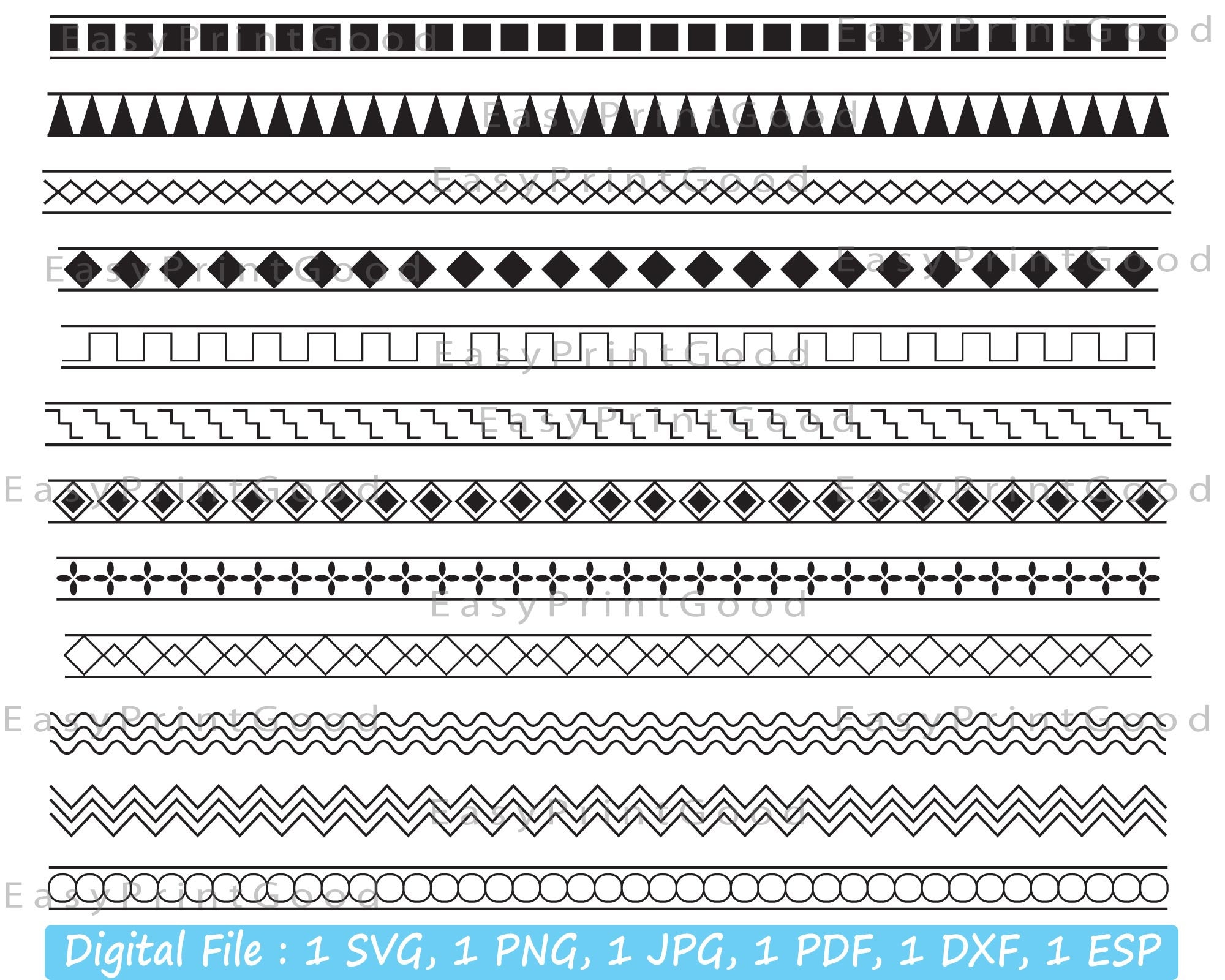 Patterned Borders SVG: Zig Zag Clipart, Cut Files (digital