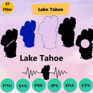 Lake Tahoe Svg-bundel, overzicht, liefde, clipart, monogram, silhouet, tekstwoord, frame splitsen, kaart Lake Tahoe, Californië, Nevada, Cricut
