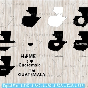 Guatemala Karte SVG, Bundle, Guatemala Clipart, Guatemala Karte, Umriss, Monogramm Rahmen, Home, schwarz und weiß, l love, ausgeschnittene Datei, Cricut