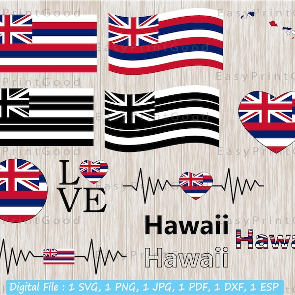 Hawaii Flag Svg Bundle, Hawaii State Flag Svg, Hawaii Name, Love Hawaii, Hawaiian Svg, Waving Hawaii, Hawaii Flag Heart, Cut file, Cricut