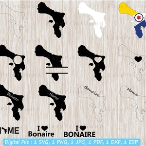 Bonaire Map SVG Bundle: Flag, Heart, Outline (Digital Download)