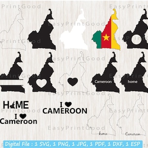 Cameroon Svg Bundle, Cameroon Outline, Cameroon Flag, Cameroon Map Svg, Home, Cameroon Clipart, Love, Monogram Frame, Cut file, Cricut