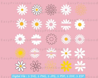 Daisy SVG Bundle: Blumen Clipart, Monogramm Schnittdatei (Digitaler Download)