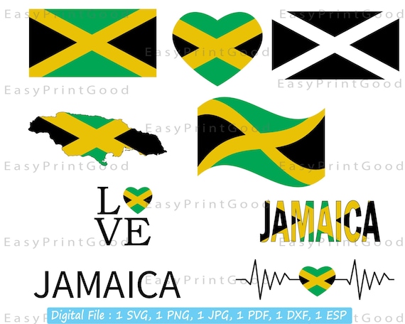 ジャマイカ国旗 SVG バンドル: ハート、揺れる、レゲエ デザイン