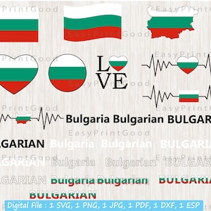 Bulgaria Flag Bundle Svg, Bulgaria National Flag, Love, Waving, Bulgaria Map ClipArt, Bulgarian Flag, Heart Bulgaria Map, Cut file, Cricut
