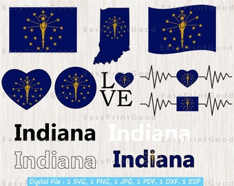 Indiana Flag SVG Bundle: Heart, State, Clipart (Digital Download)