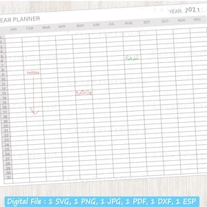 Ongedateerde jaarplanner, afdrukbare planner voor het hele jaar, ongedateerde eeuwigdurende kalender. A4, US Letter en A3 Afdrukbare Kalenderplanner