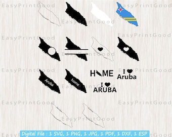Aruba Map SVG Bundle: Flag, Outline, Monogram Frame (Cut Files)