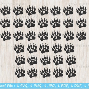 Bear Paw Alphabet SVG: Pet Font, Letters & Numbers (Digital Download)
