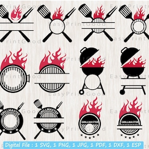 BBQ SVG Bundle, Grill Master Svg, BBQ Svg , Grilling Svg, Grill Monogram, Grill Dad, Fête des Pères, Steak Grill, Chef Svg, Fichier coupé, Cricut