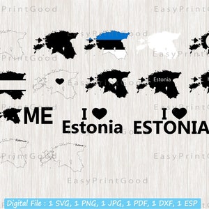 Estonia Svg Bundle, Estonia Map Outline, Love, Home, Clipart, Monogram Frame, Silhouette, Estonian Flag Map, Cut file, Cricut Svg