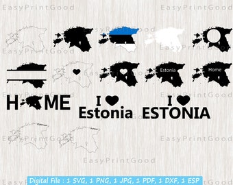 Estonia Map SVG Bundle: Outline, Flag, & Monogram (Digital Download)