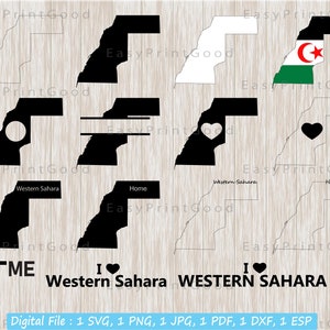 Western Sahara Map SVG Bundle: Outline, Monogram Frame (Digital Download)