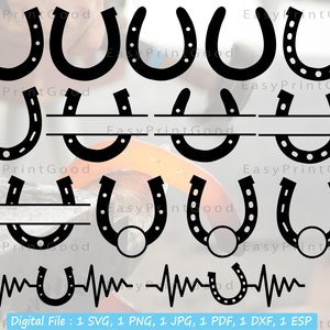 Horseshoe Svg, Horse Shoe Svg, Horseshoe Clipart, Lucky, Equestrian Svg, Horseshoe Split Name Frame, Horse Shoe Monogram, Cut file, Cricut