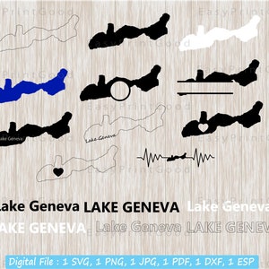 Lake Geneva Svg Bundle, Lake Geneva Outline, Love, Clipart, Monogram Frame, Silhouette, Text Word, Lake Geneva Wisconsin Map, Cut file