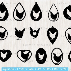 Chicken Earrings Template Svg, Chicken Earrings, Jewelry Svg, Leather Jewelry, Hen Svg, Cut file, Cricut Silhouette, svg, dxf, jpg, eps, png