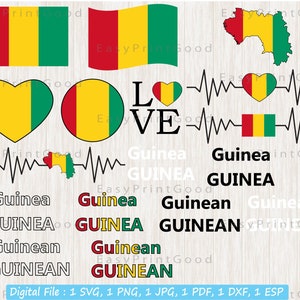 Guinea Flagge Bundle SVG, Guineische Nationalflagge SVG, Liebe Guinea, Winken Guinea, Karte ClipArt, Guinea Flagge, Herz Guinea Karte, ausgeschnitten Datei, Cricut