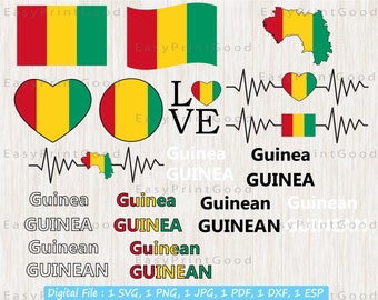 Guinea Flag SVG Bundle: National Flag, Map Clipart (Digital Download)