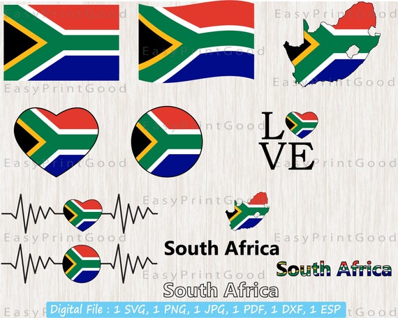 South Africa Flag SVG Bundle: Map, Heart, Waving Flag (Cut File)