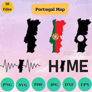 Bundle Portugal Svg, contour du Portugal, carte du Portugal, maison, clipart, amour, cadre monogramme, Silhouette, battement de coeur, fichier coupé, Cricut