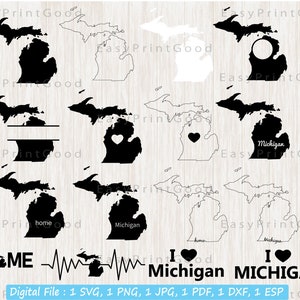 Bundle SVG Michigan, Michigan Svg, Michigan State Clipart, Michigan carte Svg, Michigan monogramme Svg, Michigan Silhouette, couper fichier, Cricut