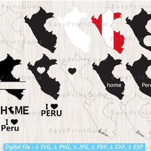 Peru Svg Bundle, Peru Map Outline, Peru Map, Love, Home, Clipart, Monogram Frame, Silhouette, Peru Flag Map Shape SVG, Cut file, Cricut Svg