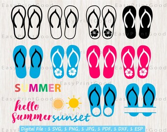 Summer Flip Flops SVG Bundle: Hibiscus & Monogram Frames (Digital Download)