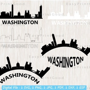 Skyline Washington Svg, Washington Capitol USA, Washington Skyline Silhouette, Washington DC, City Skyline, Estados Unidos, Archivo cortado, Cricut