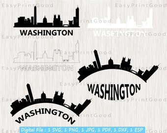 スカイライン ワシントン SVG、ワシントン キャピトル USA、ワシントン スカイライン シルエット、ワシントン DC、都市スカイライン、アメリカ合衆国、カット ファイル、Cricut