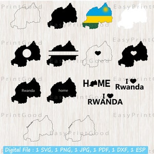 Ruandische Svg Bundle, Ruandische Karte Svg, Ruandische Landkarte Umriss, Monogramm Rahmen, Home, l love Ruanden, Cut File, Cricut Svg