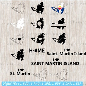 Saint Martin Island Svg Bundle, St. Martin Karte Svg, Saint Martin Insel Clipart, Flagge Karte Svg, Umriss, Monogramm Rahmen, Cut File, Cricut