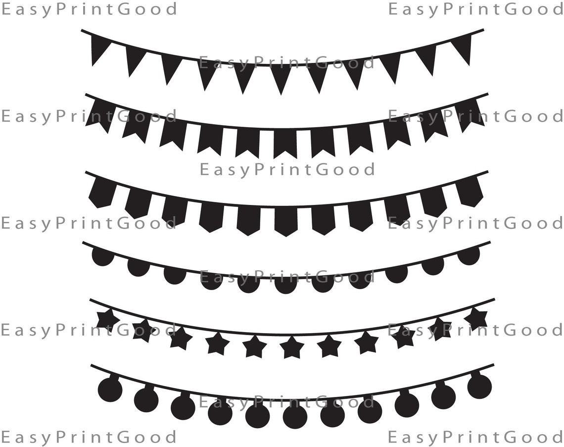 6 Bunting Banner Cutouts Garland SVG Banner Clipart Lights Svg Etsy