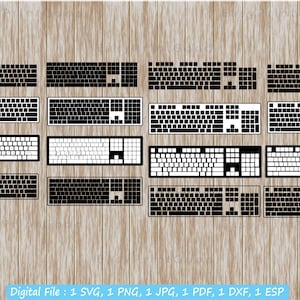 Ensemble clavier Svg d'ordinateur, clavier QWERTY Push My Buttons, clavier, clavier d'ordinateur PC, périphérique matériel PC, fichier de coupe, Cricut Svg