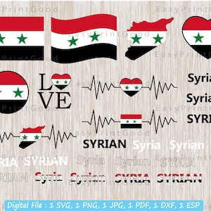 Syria National Flag Bundle Svg, Syria Flag, Syrian Heart Svg, Syrian Flag Clipart, Syrian Round Flag, Word Text, Waving, Cut file, Cricut