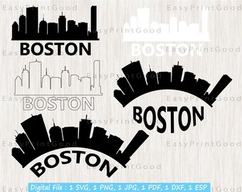 Silueta del horizonte de Boston SVG: silueta del paisaje urbano de Massachusetts (archivo de corte)