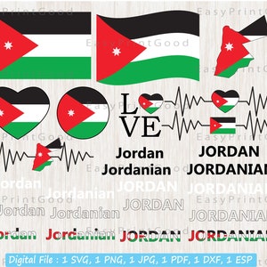 Jordanien Flagge Bundle svg, jordanische Nationalflagge svg, Liebe, winken, jordanische Karte ClipArt, jordanische Flagge svg, Herz Jordan Karte, Schnittdatei, Cricut