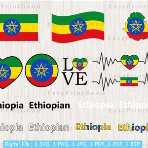 Ethiopia Flag Svg Bundle, Ethiopian Flag, Ethiopia Name, Ethiopian National Nation Country, Waving Ethiopia, Flag Heart, Cut file, Cricut