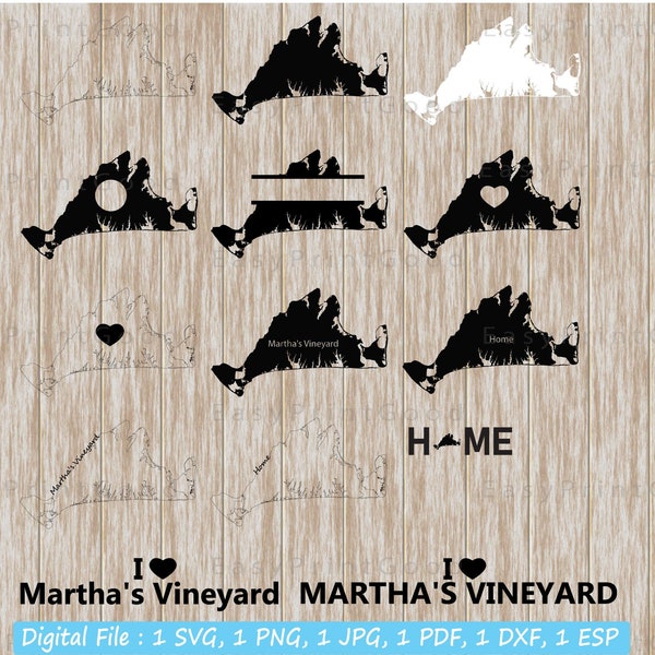Martha's Vineyard Svg Bundle, Martha's Vineyard Island Map, Outline, Massachusetts, I Love, Home, Monogram Frame, Cut file, Cricut Svg